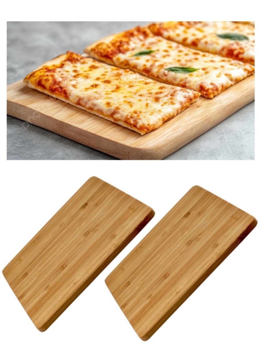 SET of 2 Bamboo Cutting Serving Tray Bread Cheese Meat Charcuterie Pizza Board